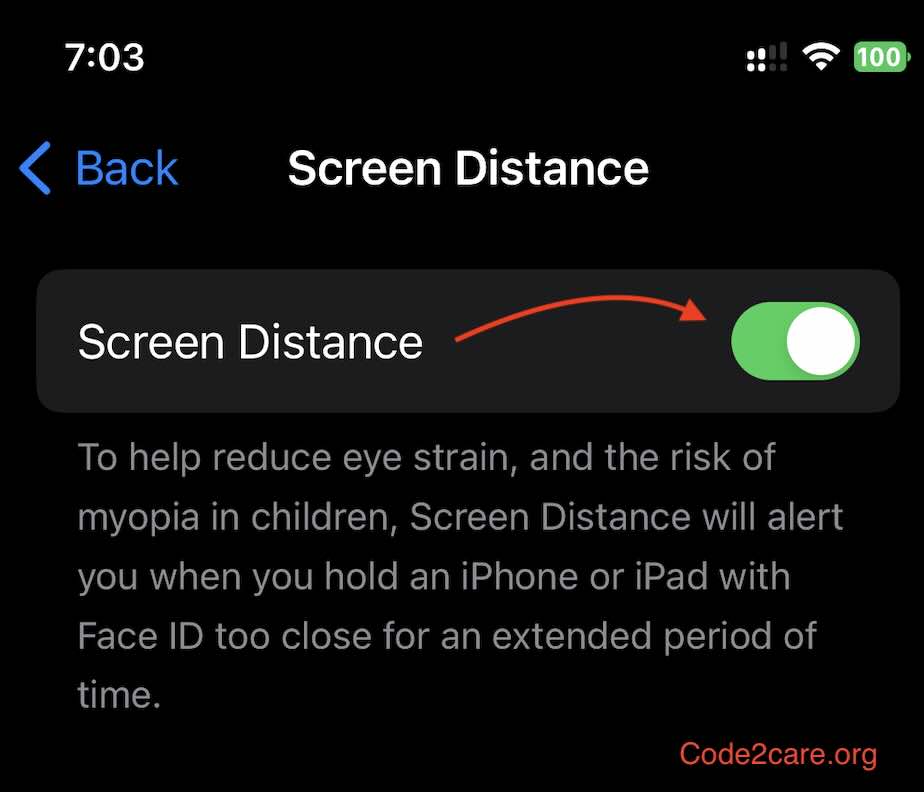 Screen Distance on iPhone to reduce strain on eyes